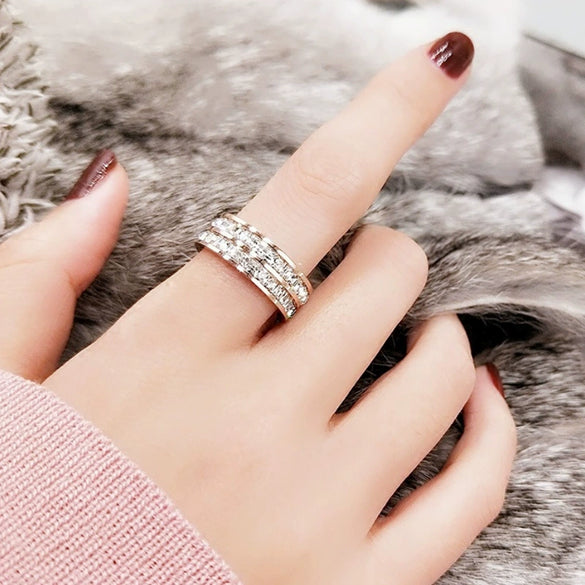 Women's Titanium Steel Couple Ring With Single Or Double Row Diamond Inlay Rhombus Shape Electroplated Simple Stylish Band