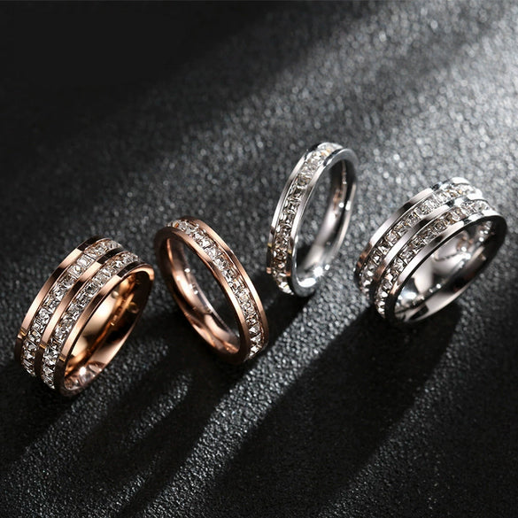 Women's Titanium Steel Couple Ring With Single Or Double Row Diamond Inlay Rhombus Shape Electroplated Simple Stylish Band