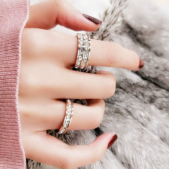 Women's Titanium Steel Couple Ring With Single Or Double Row Diamond Inlay Rhombus Shape Electroplated Simple Stylish Band
