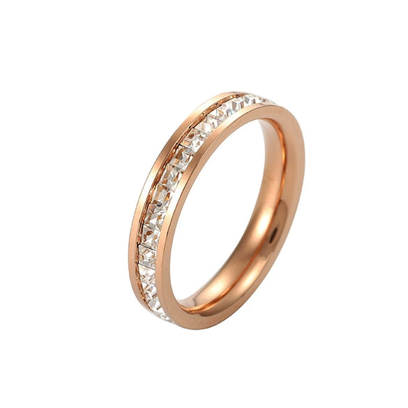 Women's Titanium Steel Couple Ring With Single Or Double Row Diamond Inlay Rhombus Shape Electroplated Simple Stylish Band