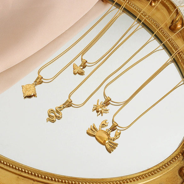 Women's Titanium Steel Crayfish Crab Zodiac Pendant Necklace With Geometric Pattern And Electroplating Treatment Twist Chain