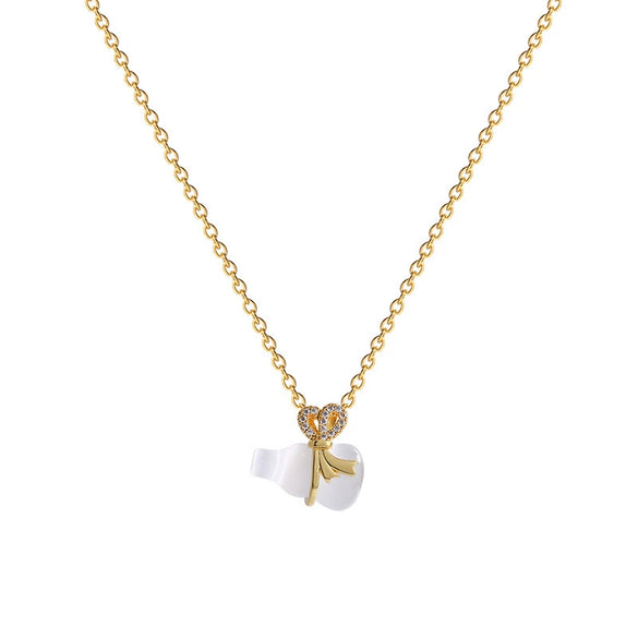 Women's Titanium Steel Cross Chain Necklace With Bowknot And Small Gourd Shape And Mixed Gem Inlay And Diamond Design