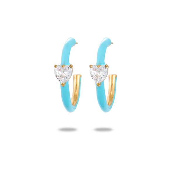 Women's Titanium Steel Cshaped Heart Zircon Earrings Electroplated Fashionable Niche Versatile Highend