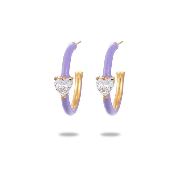 Women's Titanium Steel Cshaped Heart Zircon Earrings Electroplated Fashionable Niche Versatile Highend
