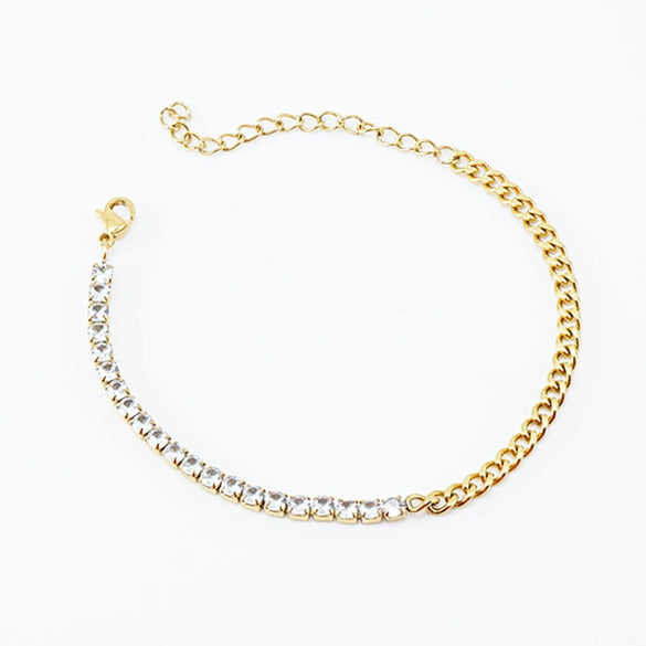 Women's 316L Stainless Steel Cuban Chain Diamond Geometric Fashion Necklace And Bracelet