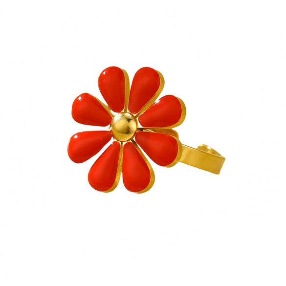 Women's Titanium Steel Daisy Flower Ring Light Luxury Style Electroplating Nonfading