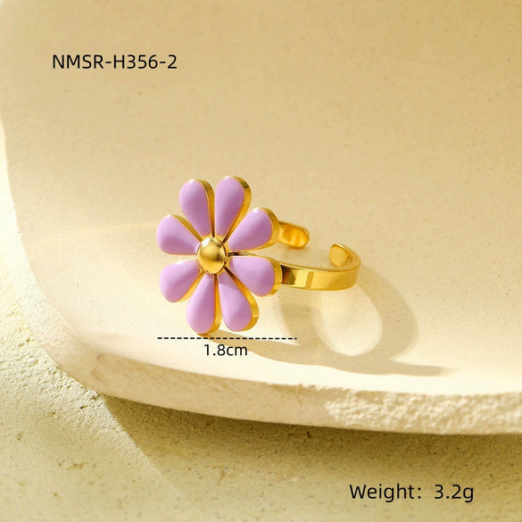 Women's Titanium Steel Daisy Flower Ring Light Luxury Style Electroplating Nonfading