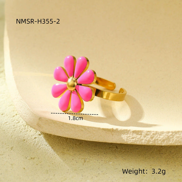 Women's Titanium Steel Daisy Flower Ring Light Luxury Style Electroplating Nonfading