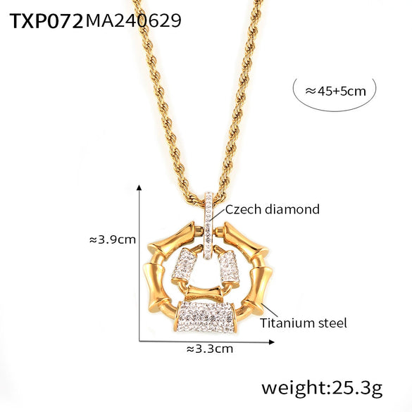 Women's Titanium Steel Diamond Pendant Twist Woven Chain Necklace Jewelry Set With Pillar Stitching And Gold Plated Electroplating