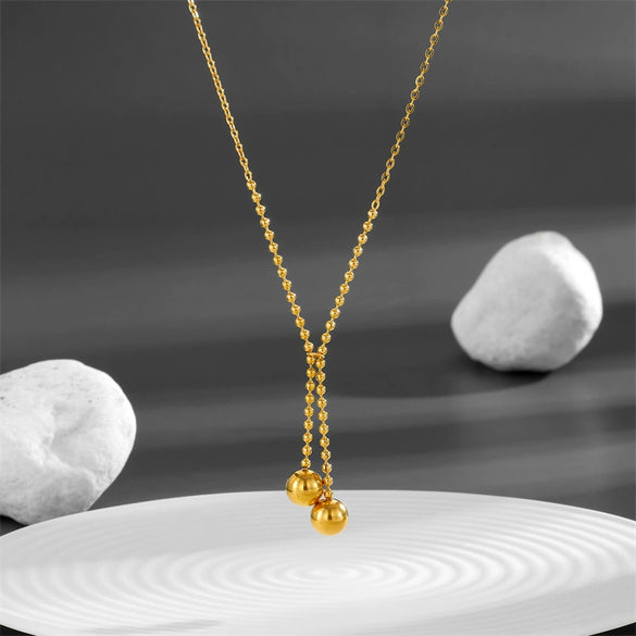 Women's Titanium Steel Double Ball Geometric Sweater Chain Clothing Accessories