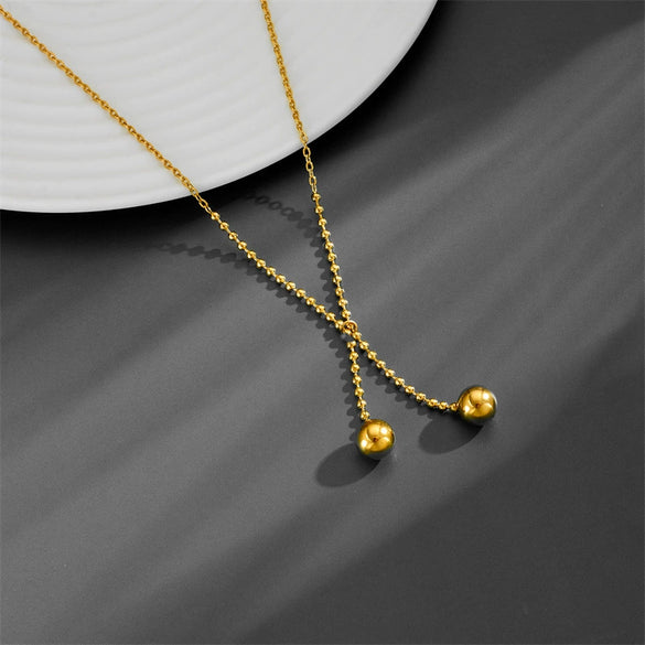 Women's Titanium Steel Double Ball Geometric Sweater Chain Clothing Accessories