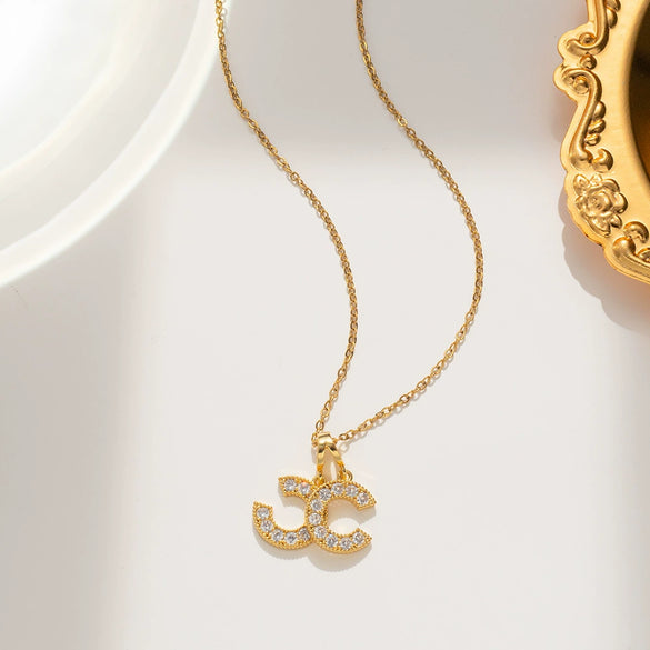 Women's Titanium Steel Double C Necklace With Gold Micro Inlay And Geometric Design