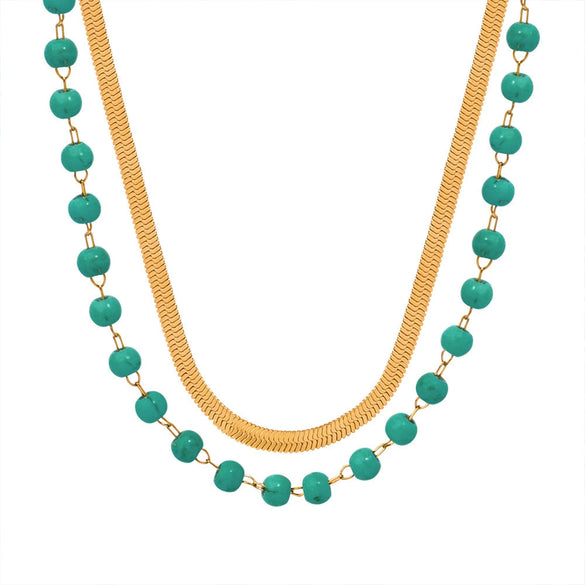 Women's Titanium Steel Double Layer Geometric Design Clavicle Necklace With Gold Inlaid Snake Bone Chain