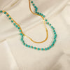 Women's Titanium Steel Double Layer Geometric Design Clavicle Necklace With Gold Inlaid Snake Bone Chain