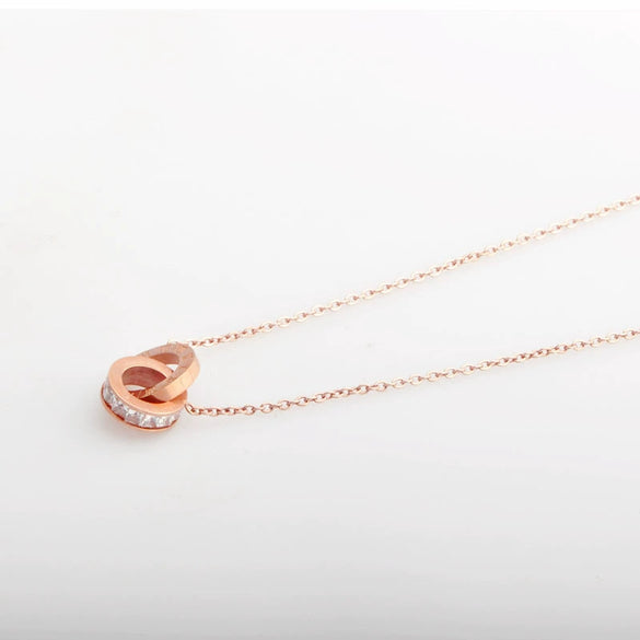 Women's Titanium Steel Double Ring Clavicle Chain With Roman Numerals And Letter Pattern Electroplated Neck Jewelry