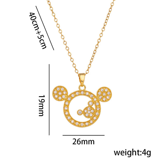 Women's Titanium Steel Doublelayer Clavicle Chain Necklace With Mouse Zircon Pendant Geometric Style Electroplated