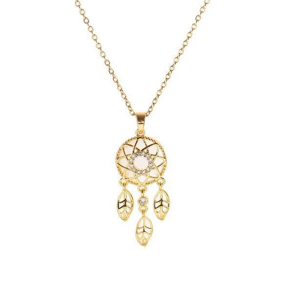 Women's Titanium Steel Dream Catcher Necklace With Mixed Gem Inlay And Geometric Pattern