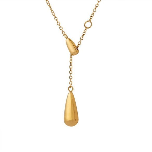 Women's 316L Stainless Steel Drop Shape Pendant Sliding Tassel Necklace Electroplated 18K Gold