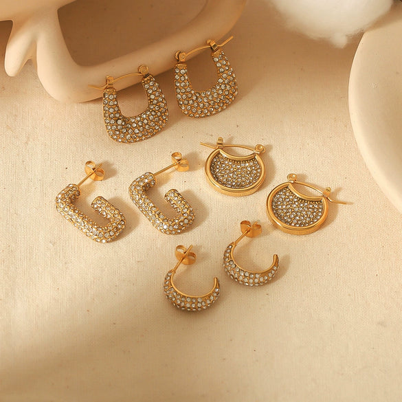 Women's Titanium Steel Earrings With Diamond And Ushape Geometric Design Light Luxury Style