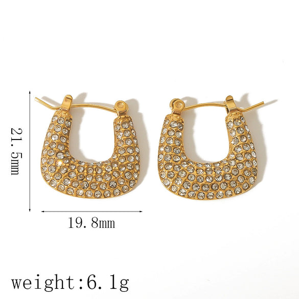 Women's Titanium Steel Earrings With Diamond And Ushape Geometric Design Light Luxury Style