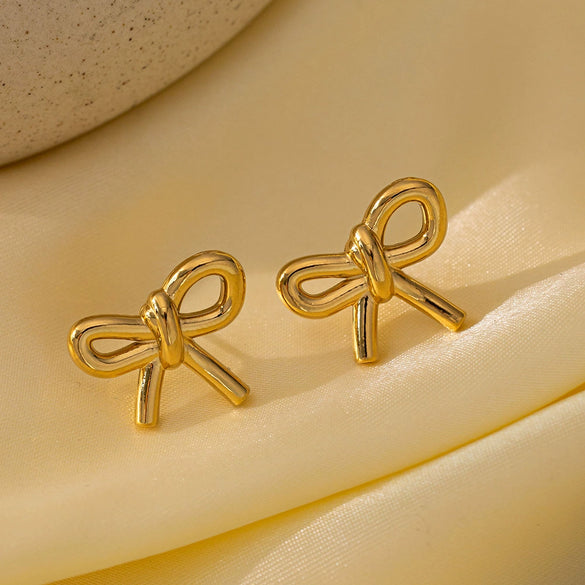 Women's Titanium Steel Earrings With Heart Shape Bow Tie Geometric Pattern And Electroplating
