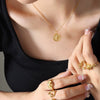 Women's Titanium Steel Electroplated Geometric Round Compass Necklace
