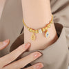 Women's 316L Stainless Steel Electroplated Heart And Geometric Pendant Bracelet New Retro Style