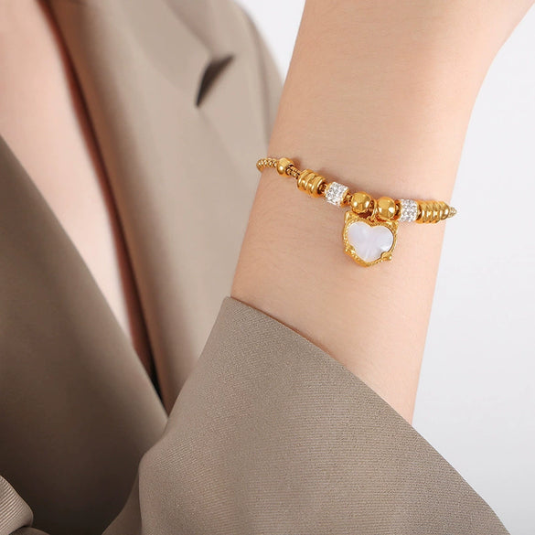 Women's 316L Stainless Steel Electroplated Heart And Geometric Pendant Bracelet New Retro Style