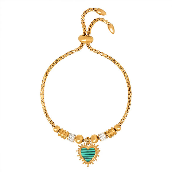 Women's 316L Stainless Steel Electroplated Heart And Geometric Pendant Bracelet New Retro Style