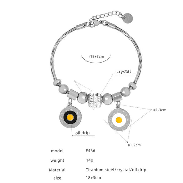 Women's 316L Stainless Steel Electroplated Heart And Geometric Pendant Bracelet New Retro Style