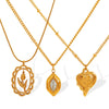 Women's 316L Stainless Steel Electroplated Oval Hollow Clavicle Chain With Coloured Glaze Heart And Flower Pendant Sweet Style