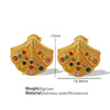 Women's 316L Stainless Steel Fanshaped And Dropshaped Retro Earrings With Electroplating Treatment Simple Style