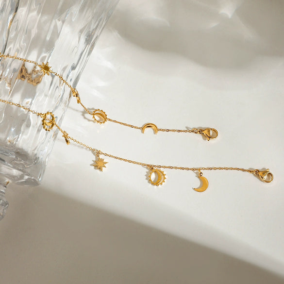 Women's Titanium Steel Fashion Allmatch Colorfree Bracelet With Diamond Star Moon Geometric And Fruit Pattern Electroplated