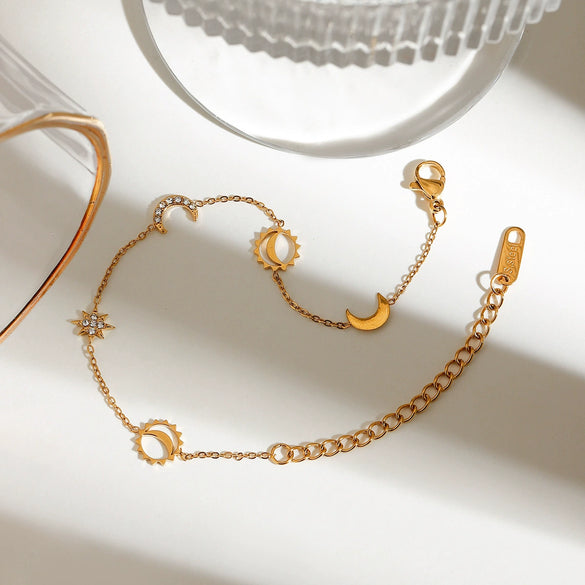 Women's Titanium Steel Fashion Allmatch Colorfree Bracelet With Diamond Star Moon Geometric And Fruit Pattern Electroplated