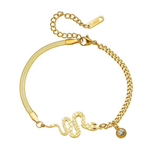 Women's Titanium Steel Fashion Light Luxury Snake Shape Pendant Jewelry Set Gold Plated
