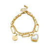 Women's Titanium Steel Fashion Retro Simple Design Irregular Double Layer Chain Love Lettering Round Pendant Bracelet With Electroplating Treatment