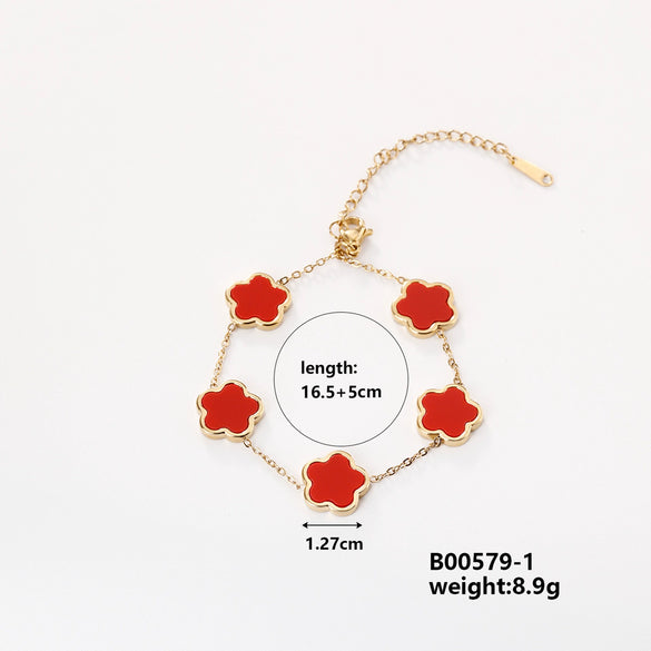 Women's Titanium Steel Five Leaf Clover And Plum Blossom Light Luxury Style Electroplated Bracelet Jewelry
