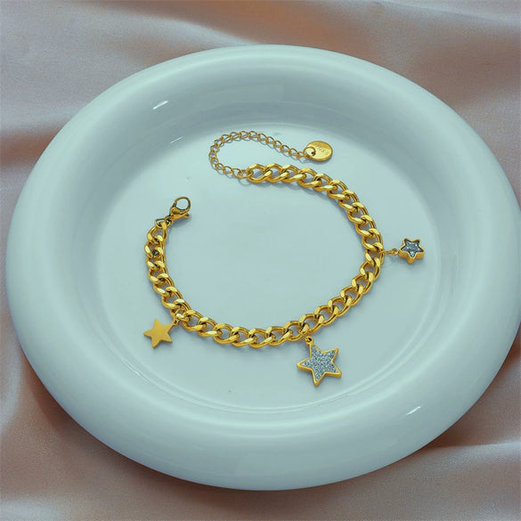 Women's Titanium Steel Fivepointed Star Retro Simple Allmatch Electroplated Bracelet