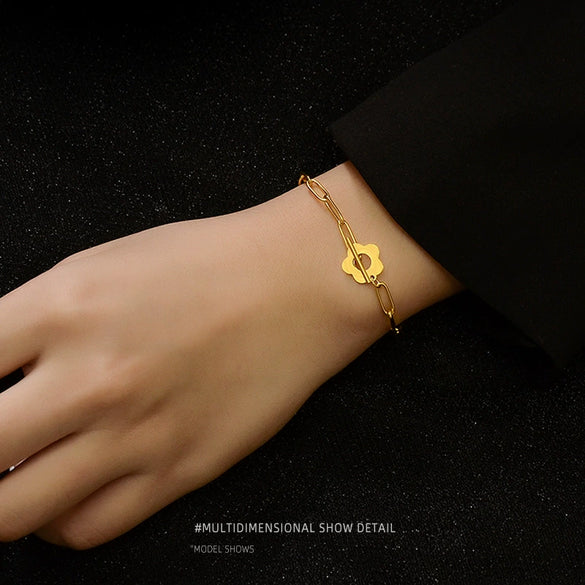 Women's 316L Stainless Steel Flower Joker Bracelet 18K Gold Plated