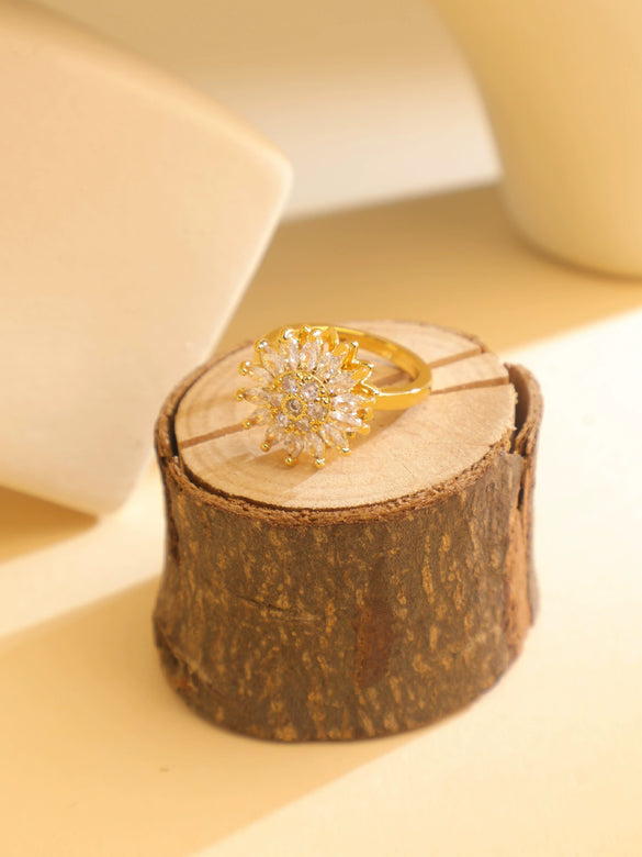Women's Titanium Steel Flower Ring With Real Gold Plating And Enhanced Color Retention Versatile Design Simple And Adjustable