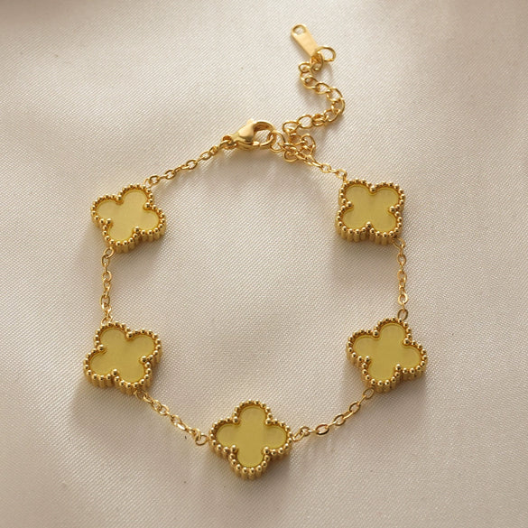 Women's Titanium Steel Four Leaf Clover Bracelet With Electroplated Flower Design Light Luxury Jewelry Gift