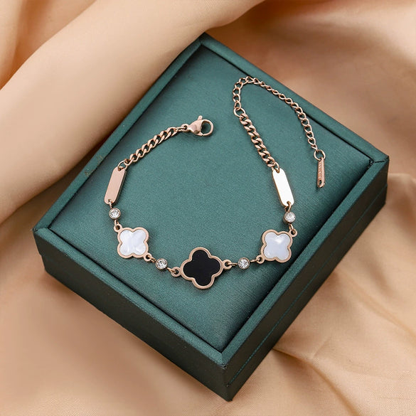Women's Titanium Steel Four Leaf Clover Bracelet With Electroplating Treatment