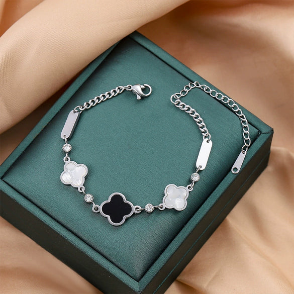 Women's Titanium Steel Four Leaf Clover Bracelet With Electroplating Treatment