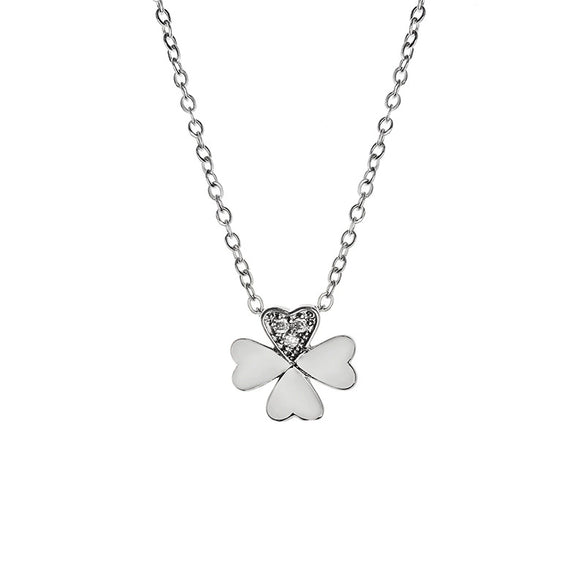Women's Titanium Steel Four Leaf Clover Diamond Mixed Gem Inlay Necklace With Flower Pattern And Cross Chain Style