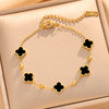 Women's Titanium Steel Four Leaf Clover Flower Pendant Necklace With Real Gold Plating And Geometric Floral Charm