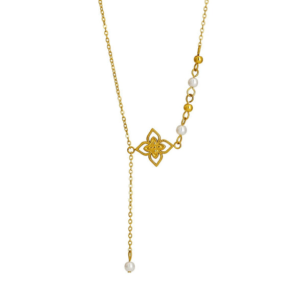 Women's Titanium Steel Fourleaf Clover Flower Tassel Necklace With Electroplating And O Word Chain