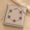 Women's Titanium Steel Fourleaf Clover Necklace Bracelet Earrings Threepiece Set With Mixed Gemstone Inlay And Vacuum Furnace Electroplating Geometric Letters Numbers Text Pattern