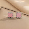 Women's Titanium Steel Fourleaf Clover Necklace Bracelet Earrings Threepiece Set With Mixed Gemstone Inlay And Vacuum Furnace Electroplating Geometric Letters Numbers Text Pattern