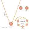 Women's Titanium Steel Fourleaf Clover Necklace Bracelet Earrings Threepiece Set With Mixed Gemstone Inlay And Vacuum Furnace Electroplating Geometric Letters Numbers Text Pattern