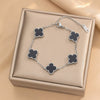 Women's Titanium Steel Fourleaf Clover Necklace Bracelet Earrings Threepiece Set With Mixed Gemstone Inlay And Vacuum Furnace Electroplating Geometric Letters Numbers Text Pattern